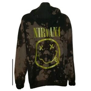 Nirvana Grunge Bleach Distress Kurt Cobain Pullover Hoodie Smiley Face Men's M‎